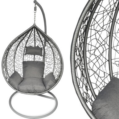 Wysokiej jakości wiszący fotel ogrodowy bujany Kokon Szare Elegancji F-03 z poduszkami