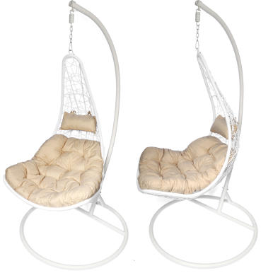 Stylowy, Bujany Fotel Ogrodowy Kokon Kremowy F-05 z Stalowym Stełażem i Poduszkami