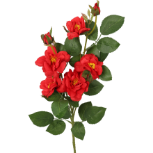 Sztuczna Gałązka Czerwonych Róż - 5 Szczegółowych Kwiatów i 2 Pąki