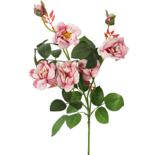 Sztuczna Gałązka Róż w Kolorze Pudrowego Różu - 5 Kwiatów i 2 Pąki, 72 cm