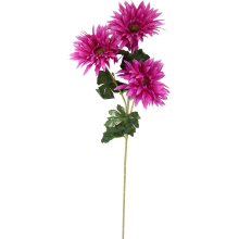 Sztuczna gałązka z trzema gerberami w kolorze ciemno różowym - 80 cm