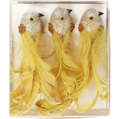 Komplet 3 Złotych Figurkowych Ptaków z Brokatem na Klamrach, 16 cm