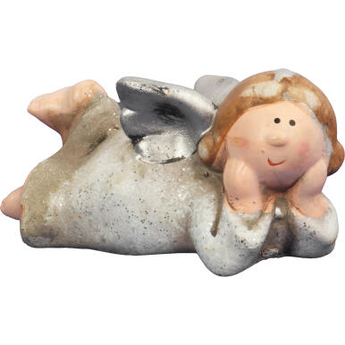 Aniołek Leżący Ceramiczny w Szarym Kolorze 11cm - Figurka Świąteczna