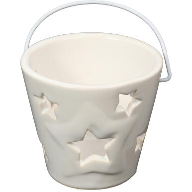 Świecznik Ceramiczny w Kształcie Lampionu z Gwiezdnym Wzorem, Biały