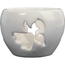 Biały Ceramiczny Lampion Świecznik z Ażurowym Wzorem Anioła