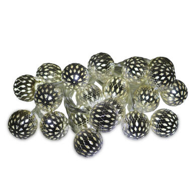 Metalowe Kule z Białymi LED - Lampki Choinkowe, 20 Sztuk, Zasilanie Bateryjne, Srebrne