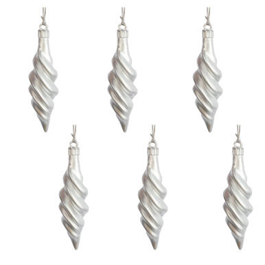 Srebrne Bombki w Kształcie Sopli - Komplet 6 Sztuk Plastikowych Ozd&oacute;b Świątecznych