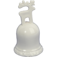 Dzwonek Ceramiczny ze Szkliwionego Ceramiki z Figurką Renifera na Świąteczny Stół - Biały