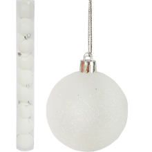 Zestaw 9 Białych Bombek Bożonarodzeniowych z Brokatem, Plastikowych, 6 cm