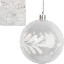 Zestaw 4 Przezroczystych Bombek Plastikowych z Białym Dekorem Śniegu, 8 cm