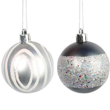 Zestaw 9 plastikowych bombek bożonarodzeniowych o kolorze grafitowym, 6 cm.