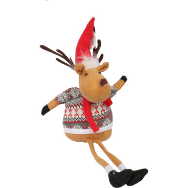 Pluszowy Renifer w Świątecznym Ubraniu 70cm - Beżowo-Brązowy Prezent Świąteczny
