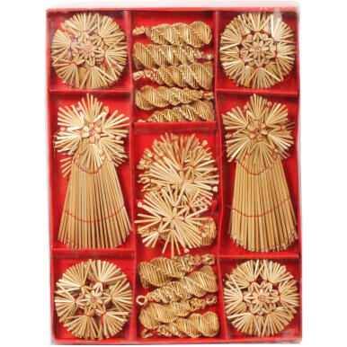 Zestaw Świątecznych Dekoracji ze Słomy - 46 Sztuk Ręcznie Wykonanych Ozd&oacute;b