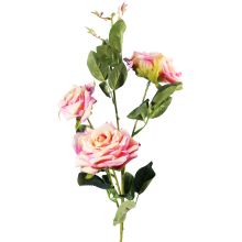 Róża Sztuczna Wysokiej Jakości w Kolorze Różowo-Kremowym - Gałązka z 3 Różami