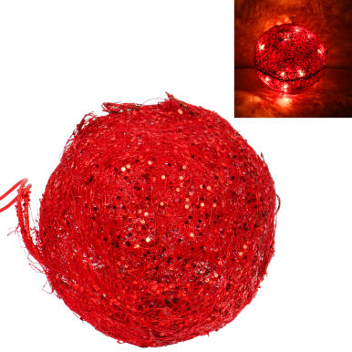KULA ŚWIETLNA DO POWIESZENIA Z SIZALU CZERWONA 15 CM