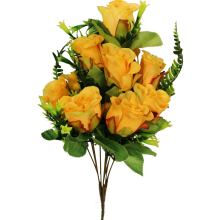 Żółty Bukiet Sztucznych Róż w Kompozycji z Paprotkami - 10 Sztuk, 40 cm Wysokości