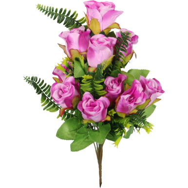 Bukiet Sztucznych R&oacute;ż Fioletowych - 10 sztuk z Paprotkami, Realistyczny Wygląd, 40 cm