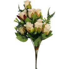 Sztuczny Bukiet 10 Róż z Paprotkami Kremowy - Naturalny Wygląd, Wysokość 40 cm