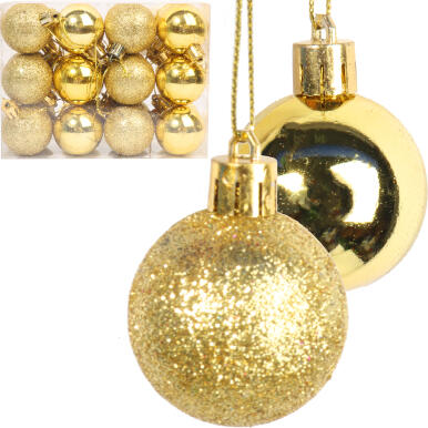 Zestaw 24 Złotych Plastikowych Bombek Świątecznych 4 CM - Połysk i Brokat