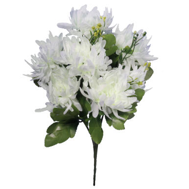 Biały Bukiet Sztucznych Chryzantem Strzępiastych z Dodatkami 35cm Wysokości