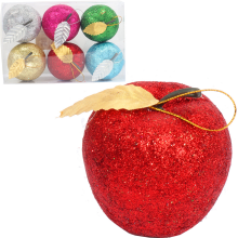 Zestaw 6 Multikolorowych Plastikowych Bombek w Kształcie Jabłek z Brokatem