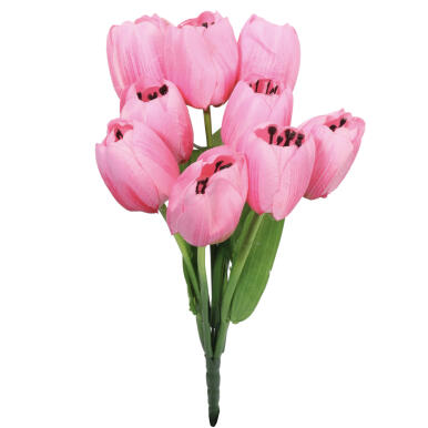 BUKIEET 9 JASNO RÓŻOWYCH SZTUCZNYCH TULIPANÓW WYSOKIEJ JAKOŚCI, 38 CM