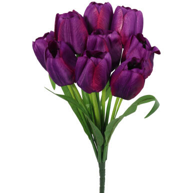 BUKIET 9 SZTUCZNYCH TULIPANÓW W KOLORZE FIOLETOWYM - WYSOKOŚĆ 38 CM