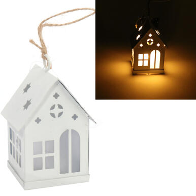 Dekoracyjna Latarenka-Domek LED na Baterie, Biała