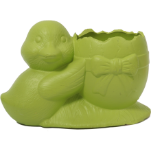 Zielona, ceramiczna dekoracja wielkanocna - Doniczka w kształcie jajka z kaczką.