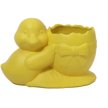 Żółta Ceramiczna Doniczka Wielkanocna w Kształcie Jajka z Dekoracją Kaczuszki