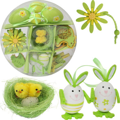 Zestaw Kolorowych Dekoracji Wielkanocnych - 24 Elementy w Pudełku PVC