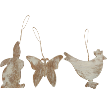 Drewniane ornamenty wiosenne: motyl, zając, kura - zestaw 3 sztuk