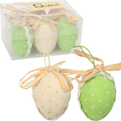 Zestaw 6 Zielono-Białych Jajek w Kropki - Ozdoby Wielkanocne 6 cm