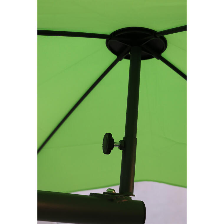 Leżak ogrodowy zielony z poduszką zagłówkiem i parasolem