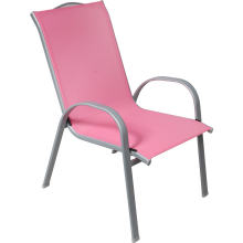 Różowe Metalowe Krzesło Ogrodowe z Podłokietnikami i Odpornym na Warunki Atmosferyczne Tekstylia
