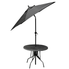  Stolik ogrodowy okrągły ze szklanym blatem i parasolem