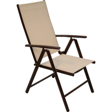 Krzesło Ogrodowe AluMax Comfort, Składane, Aluminiowe, Brązowe, z Ruchomym Oparciem i Podłokietnikami, Odporność na UV i Korozję, Maksymalne Obciążenie 120 kg, Bez Montażu
