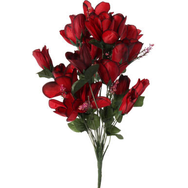 Bukiet 24 r&oacute;ż w kolorze bordowym z dodatkami