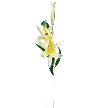 Żółta Lilia z Dwoma Kwiatami i Pąkiem - Dekoracyjna Gałązka 74 cm