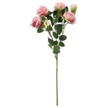 Różowa Gałązka Dekoracyjna z 5 Róż i Pąkami - Realistyczna Wygląd, 64 cm.