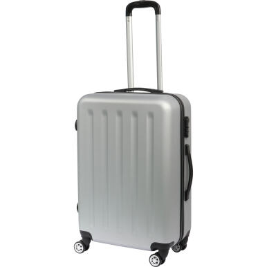 Walizka podróżna MATRIX 150 Średnia, ABS PLUS, z zamkiem szyfrowym i 4 kółkami, Srebrna