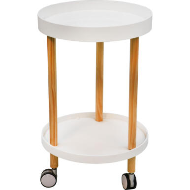 Biały Stolik Boczny Oxford na Kółkach z Dwupoziomowym Przechowywaniem, 40 cm