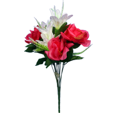 Bukiet 12 kwiatów mix róża i lilia ciemno różowo biały	