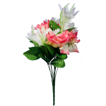Bukiet 12 kwiatów mix róża i lilia jasno różowo biały