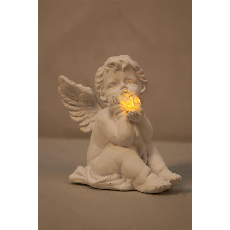 Klasyczny świetlny Anioł Stróż- Dekoracja z imitacji gipsu 12 cm
