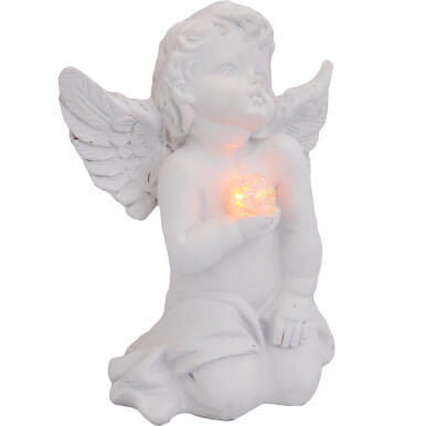 Aniołek z LED klęczący 12 cm do dekoracji i znicza, z białym światłem i bateryjnym zasilaniem