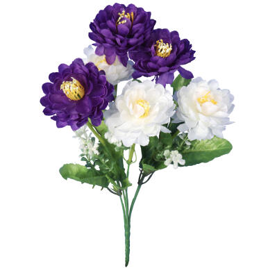 Bukiet 6 Fioletowo-Białych Kaczeńc&oacute;w 38cm - Dekoracja Do Wnętrz i na Nagrobki