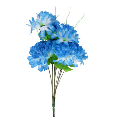 Bukiet Sztucznych Niebieskich Chryzantem z Trawką - Dekoracja na Wszystkich Świętych