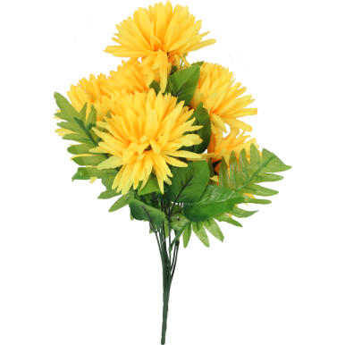 Sztuczny Bukiet Żółtych Chryzantem z Liśćmi Paproci - Dekoracja na Wszystkich Świętych, Wysokość 56 cm
