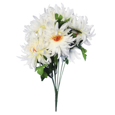 Sztuczny Bukiet Białych Chryzantem 50 cm z Ż&oacute;łtym Środkiem - Dekoracja na Dzień Wszystkich Świętych